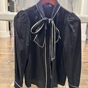 Alice + Olivia Black Long Sleeve Tie Front Blouse